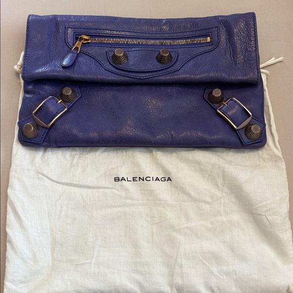 Balenciaga Purple Clutch with Gold Accents - Picture 1 of 7